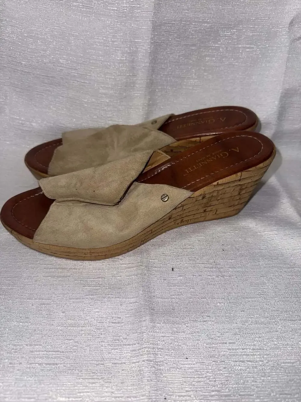 A. Giannetti Size 7.5 Women Suede Leather Wedge Sandals